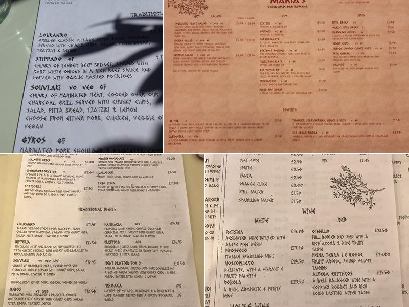 Maria's Greek Taverna Menu