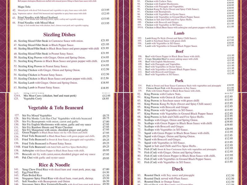 Summer Palace Restaurant Menu