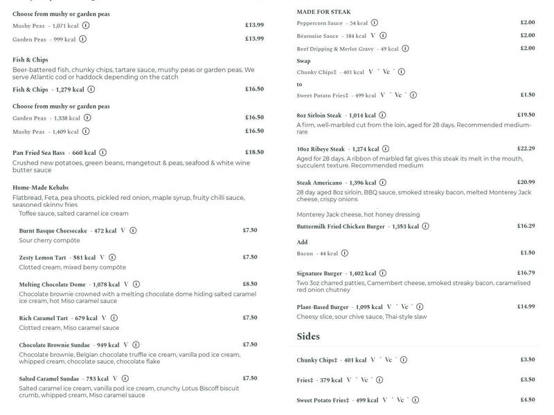 Victoria Park Pub Menu