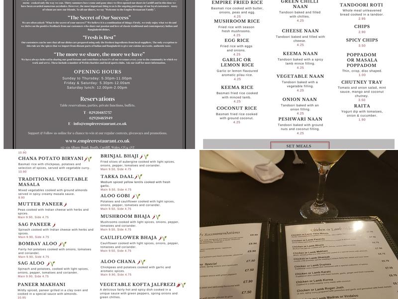 Empire Indian Restaurant Menu