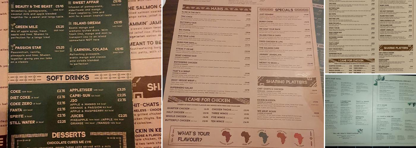 Afrikana Cardiff Menu