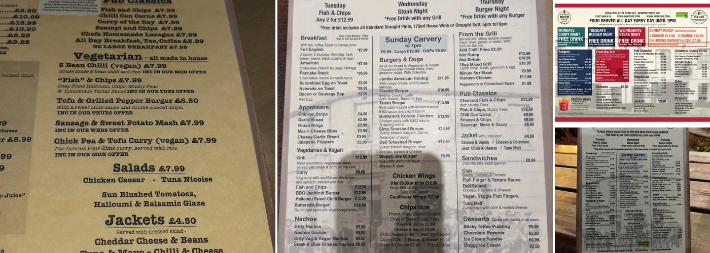 The Four Elms - JW Bassett Pub Menu