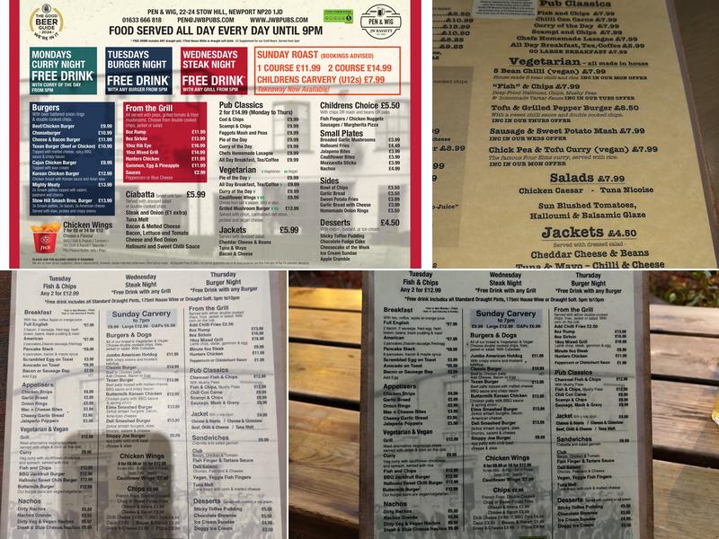 The Four Elms - JW Bassett Pub Menu