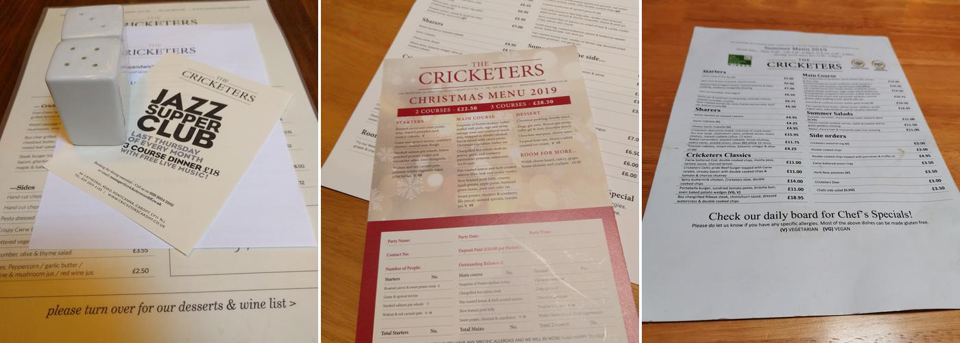 The Cricketers Menu
