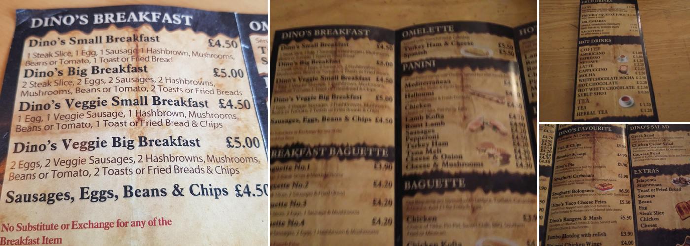 Dino's Cafe Menu