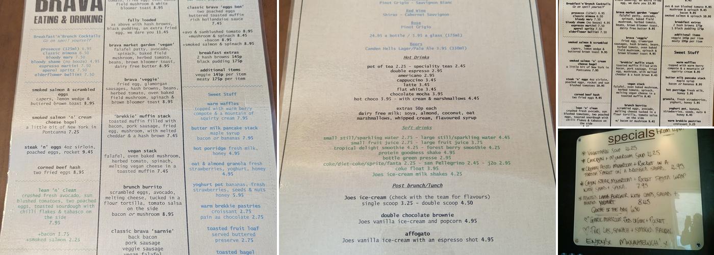Brava Cafe / Stonebaked @ Brava Menu