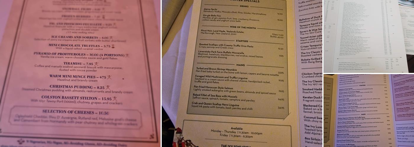 The Ivy Cardiff Menu