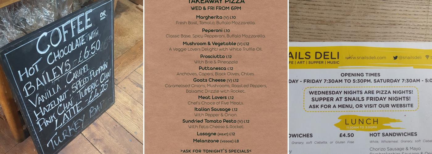 Snails Delicatessen Menu