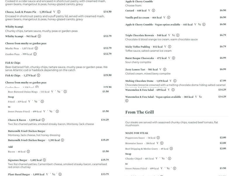 Maltsters Arms Hotel Menu