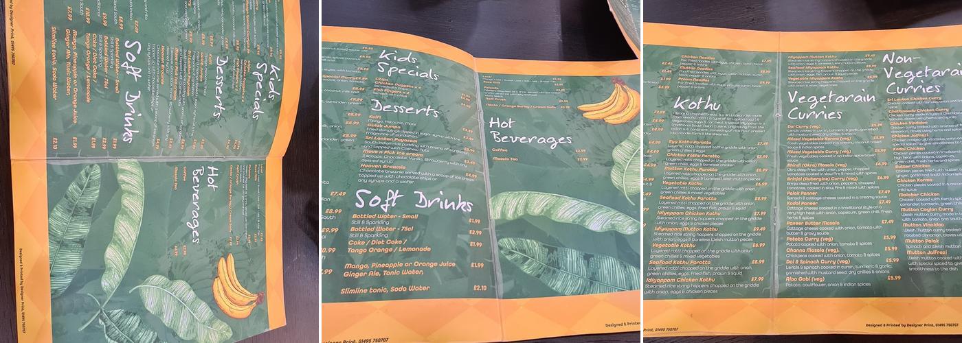 Banana Restaurant Cardiff Menu