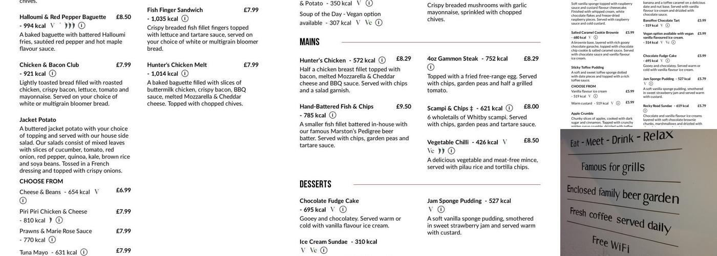 Fox & Hounds Hotel Menu