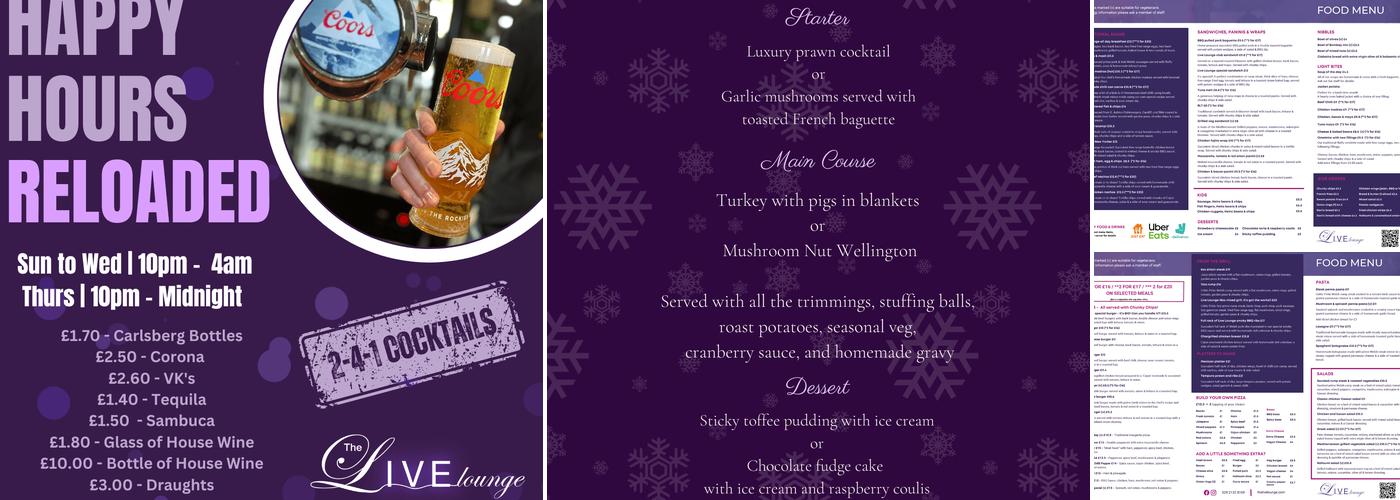 The Live Lounge Cardiff Menu
