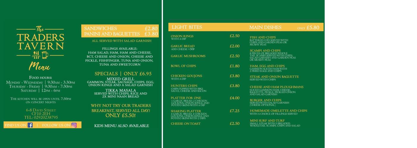 The Traders Tavern Menu