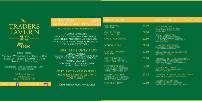 The Traders Tavern Menu