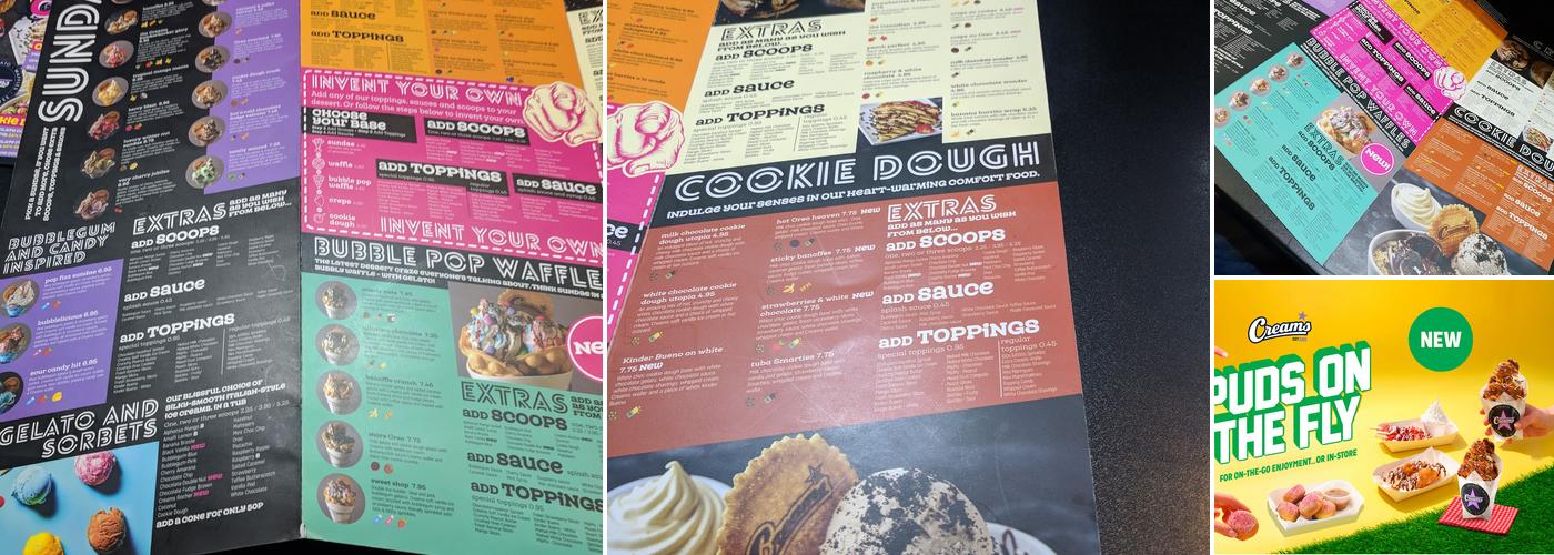 Creams Cafe Cardiff Menu