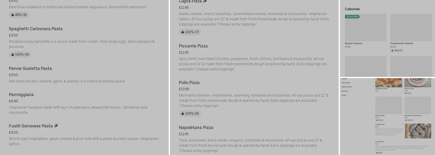 Frankies Italian Menu