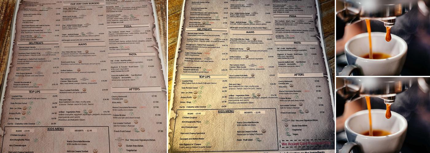 The Customs Shed Menu