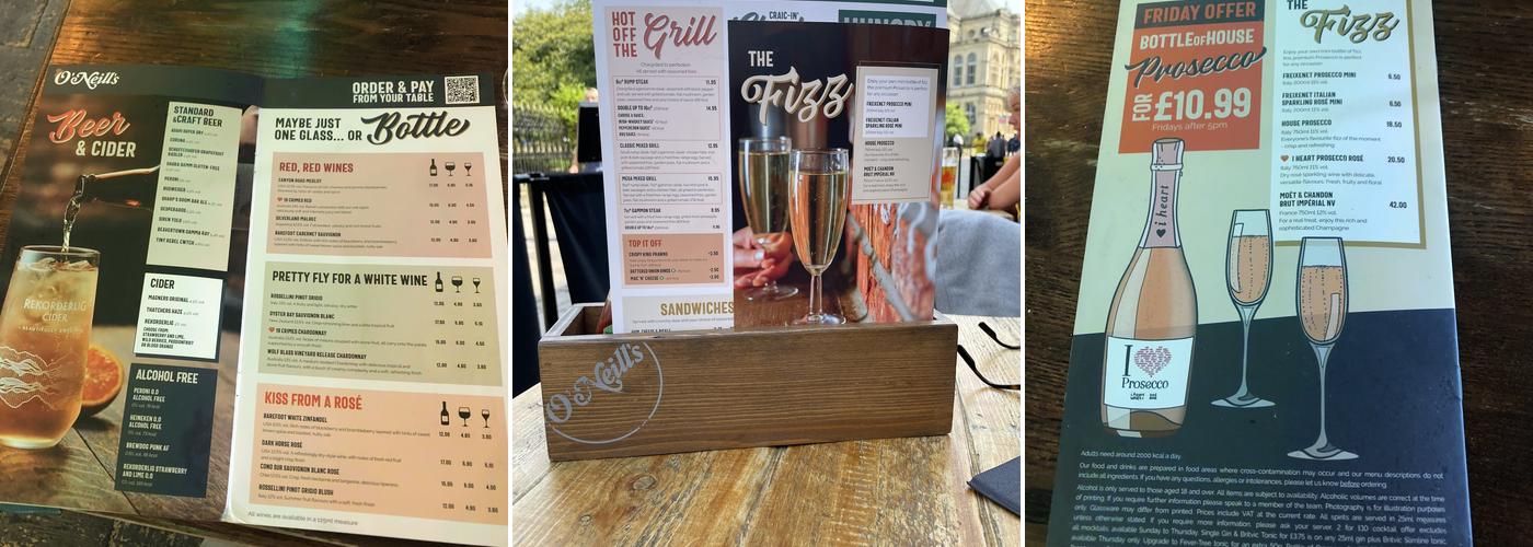 O'Neill's St Mary Street Menu