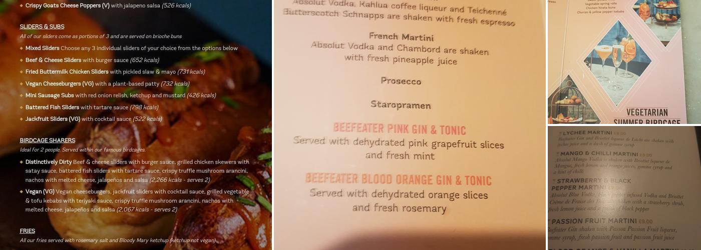 Dirty Martini Cardiff Menu