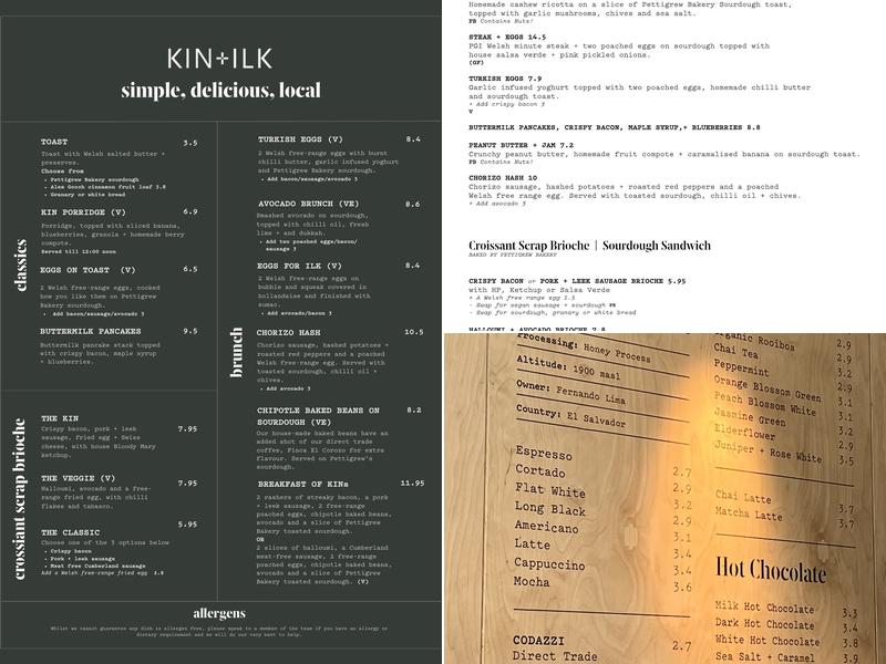 KIN+ILK St Davids Menu