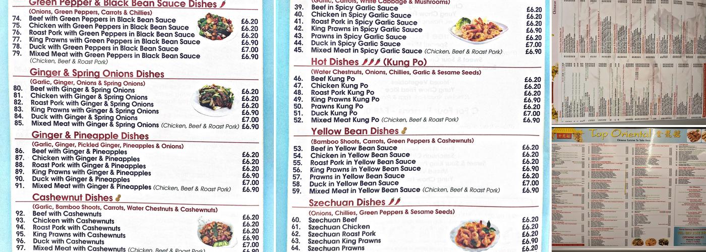 Top Oriental Menu
