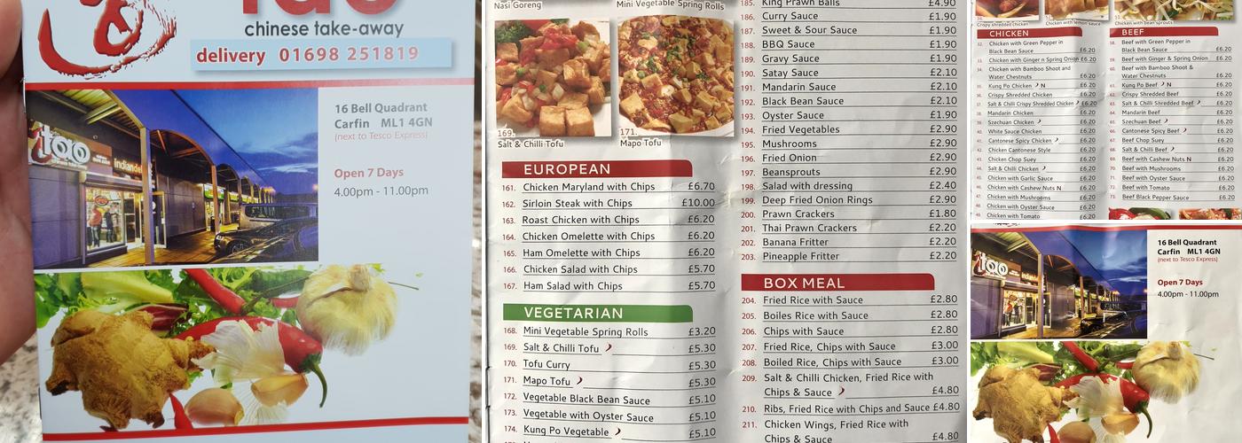 Tao Chinese takeaway Menu