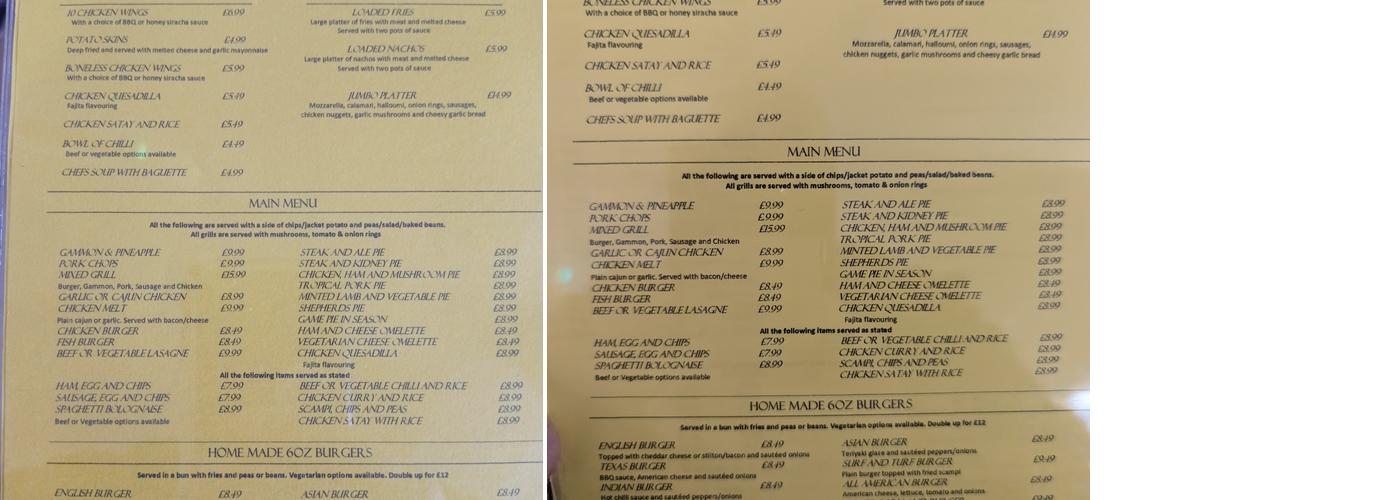 The Beauchamp Arms Menu
