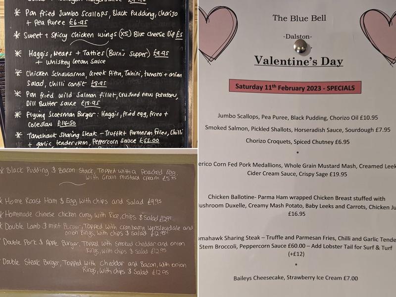 The Blue Bell Menu