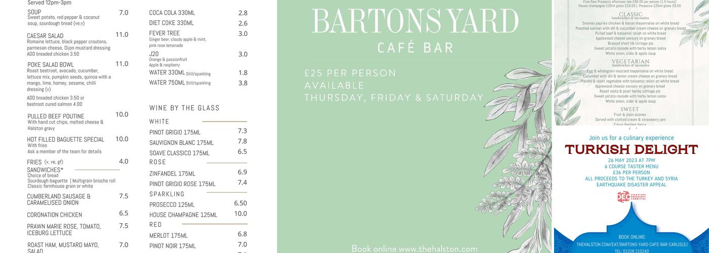 Bartons Yard Menu