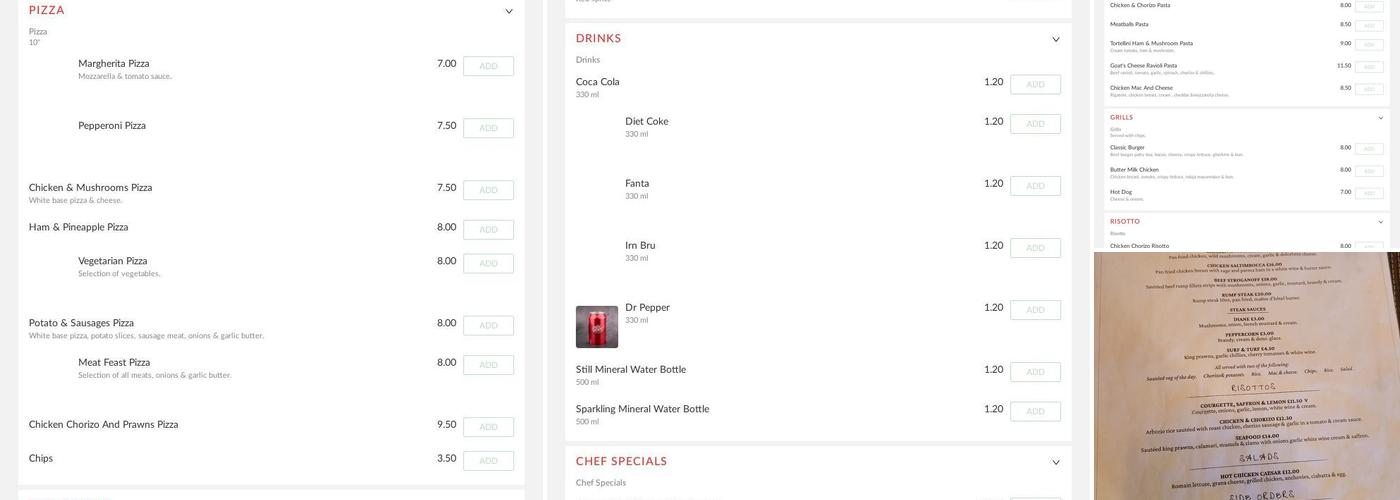 Alex's Pasta Bar Menu
