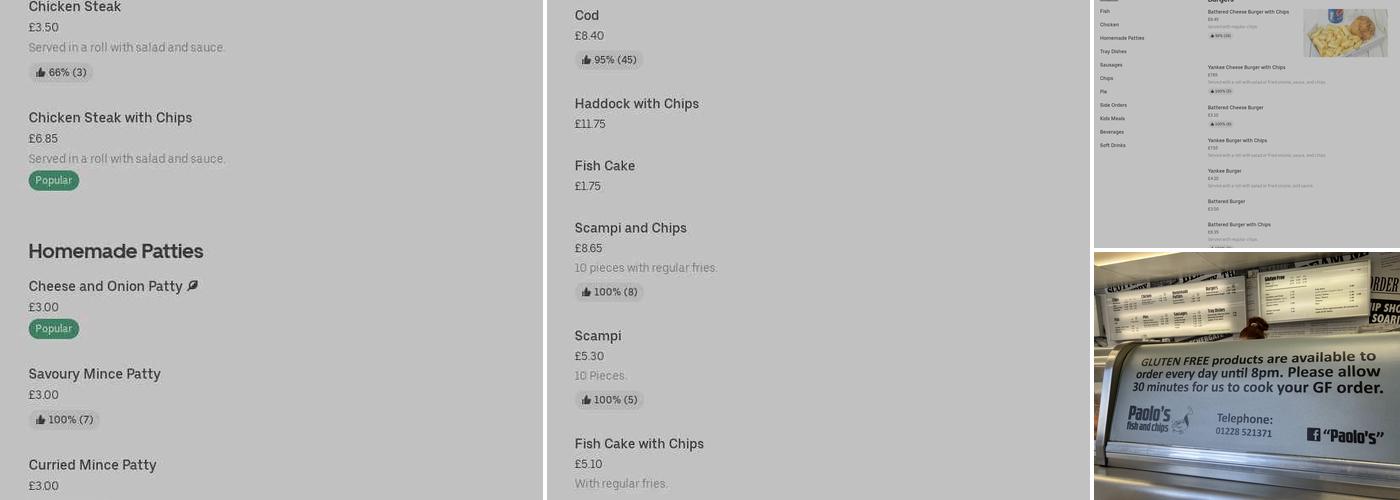 Paolo's fish and chips Menu