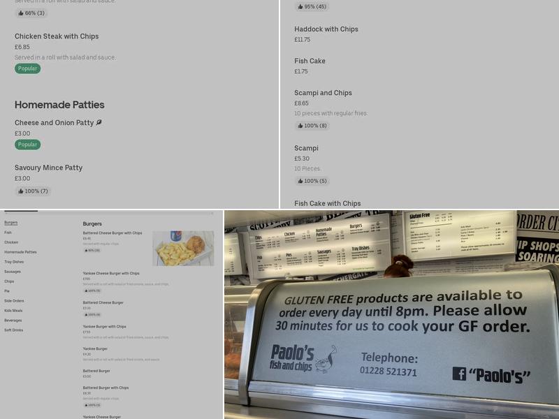 Paolo's fish and chips Menu