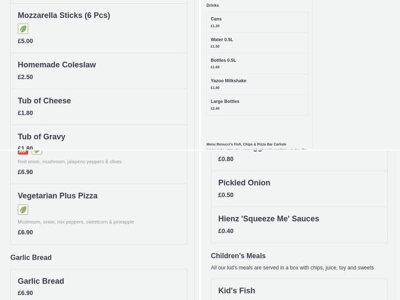 Renucci's Fish, Chips & Pizza Bar Menu