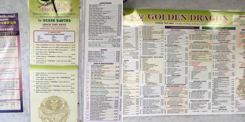 The Golden Dragon Menu