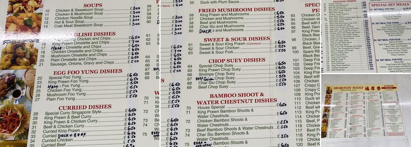 Morton West Chinese Take Away Menu
