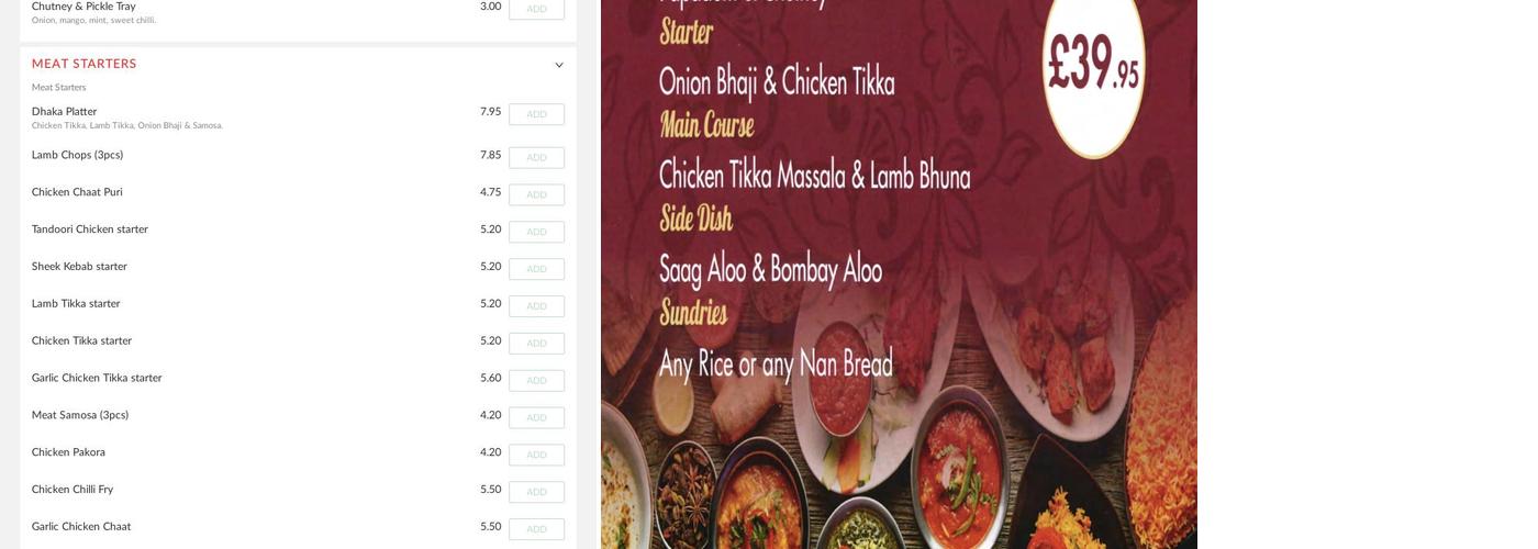 The Dhaka Restaurant Menu