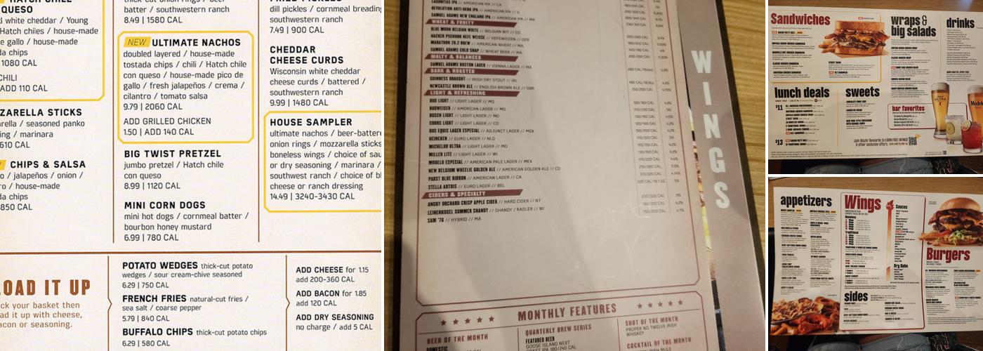 Buffalo Wild Wings Menu