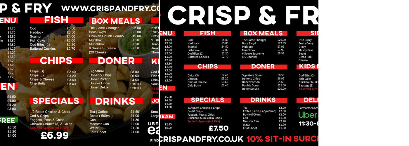 Crisp & Fry Carmarthen Menu