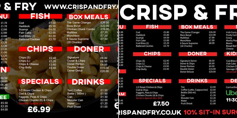 Crisp & Fry Carmarthen Menu