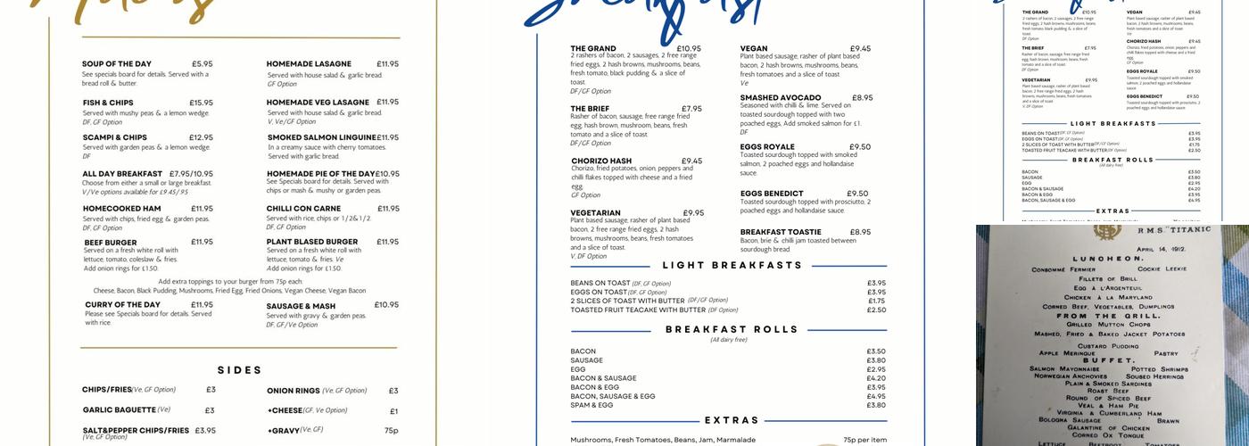 Brief Encounter Bistro & Bar refreshments rooms Menu