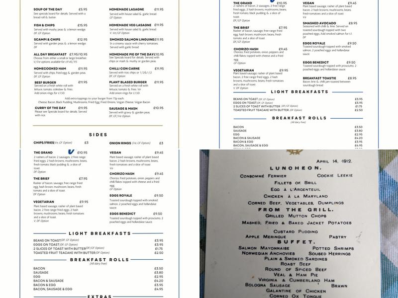Brief Encounter Bistro & Bar refreshments rooms Menu