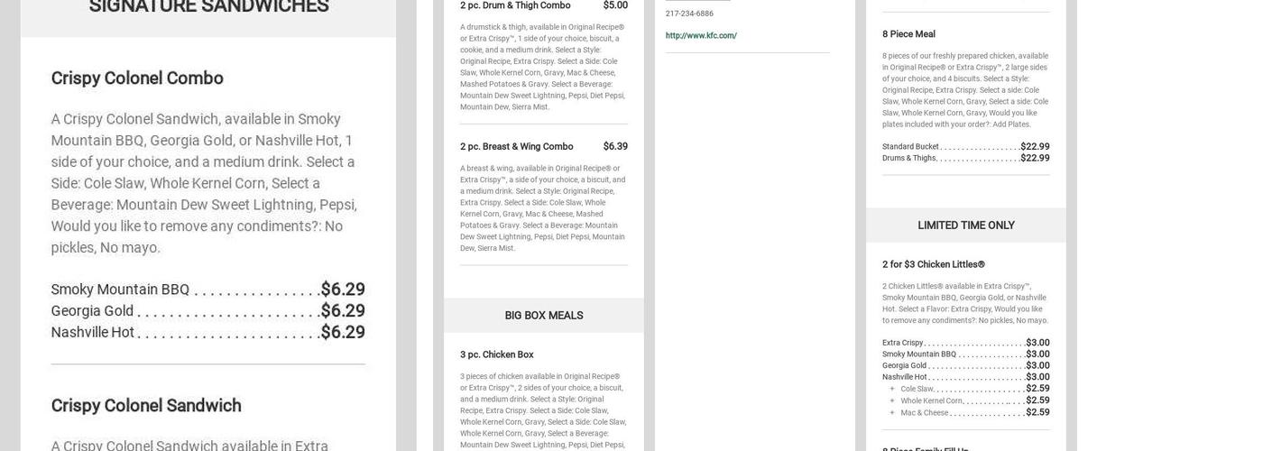 KFC Menu