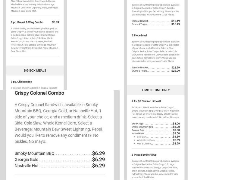 KFC Menu
