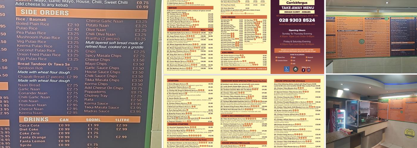 Just Indian Carrickfergus Menu