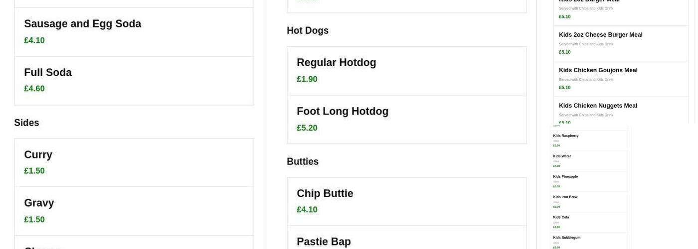 Greenisland Chippy Menu