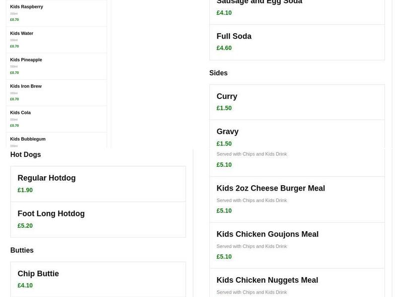 Greenisland Chippy Menu