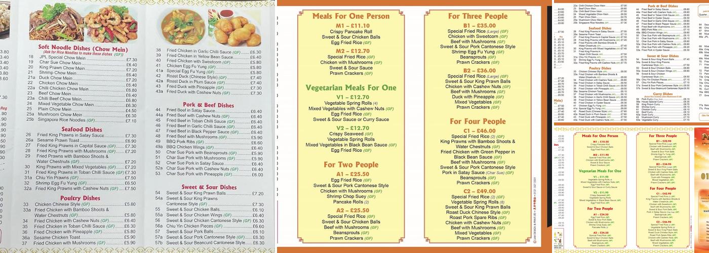 JPL Peking Express Carterton Menu