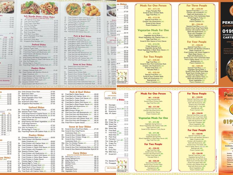 JPL Peking Express Carterton Menu