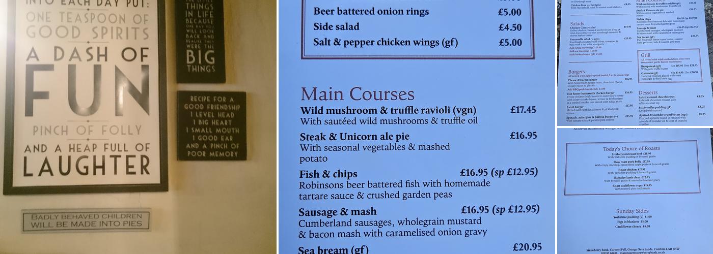 Masons Arms, Strawberry Bank Menu