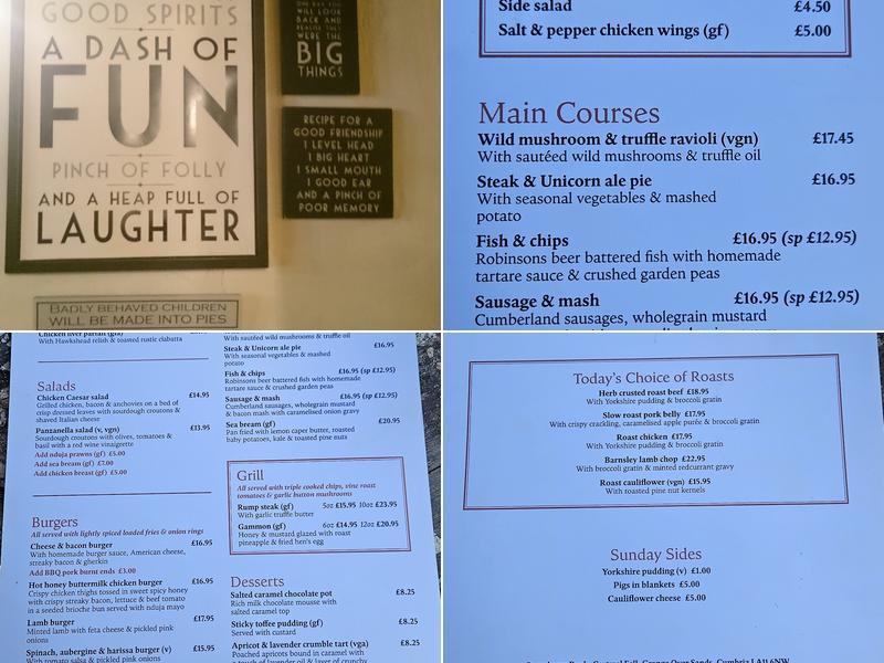 Masons Arms, Strawberry Bank Menu